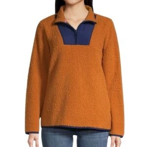 St. Johnās Bayā Sherpa Pullover Sweater Womens Size XL Roasted Pecan 1/4 Zip